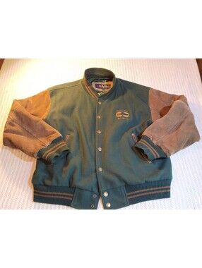 Vintage Luna Pier Green and Brown Varsity Jacket Large